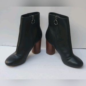 NEW Market & Spruce Black Zip Leather Ankle Chunky Block Stacked Heel Boots 6